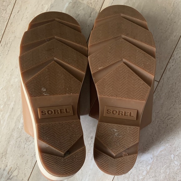 Sorel Joannie Tan Leather Platform Slide Sandals - Picture 9 of 9